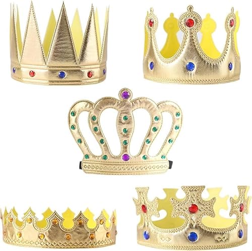 HENGBIRD 5 Stück Geburtstagskrone KöNigskrone Junge Crown Kronen Krone Kinder Partyhut Kronen Erwachsene Geburtstag Kopfbedeckung Krone Party Kronen KostüM ZubehöR (Gold) von HENGBIRD