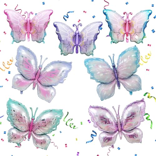 HENGBIRD 7 Pcs Schmetterling Geburtstag Deko, Schmetterling Deko Luftballon, Schmetterling Ballon Folienballon für MäDchen Geburtstag, Butterfly Balloon Birthday Decoration von HENGBIRD
