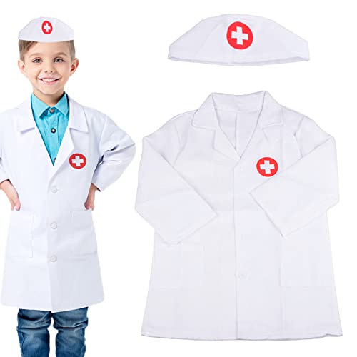 HENGBIRD Arztkittel Kinder, Kinder Arzt Kostüm Arztkittel Laborkittel Krankenschwester Schürze und Kappe Doktor Zubehör Mädchen Jungen Spielzeug Geschenke ab 3 4 5 6 7 8 Jahre von HENGBIRD