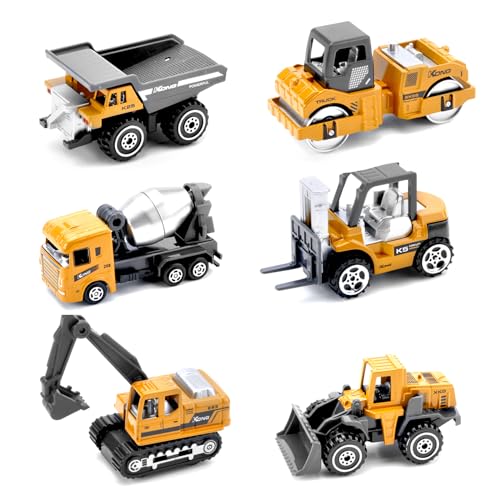 HENGBIRD Baustellen Fahrzeuge Metall Kunststoff Bagger,Baufahrzeuge Spielzeug Auto für Kinder ab 2 Jahren Geschenke Mini Lastwagen Autos(Bagger Straßenroller Dumper Mischer Bulldozer Gabelstapler) von HENGBIRD