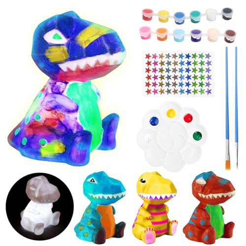 HENGBIRD DIY Dino Lampe Bastelset für Kinder ab 6 Jahre – Dinosaurier Spielzeug mit 12 Farben, Pinseln & Palette – Kreativ Set für Jungen & Mädchen – Geschenk für Geburtstag, Ostern, Weihnachten von HENGBIRD