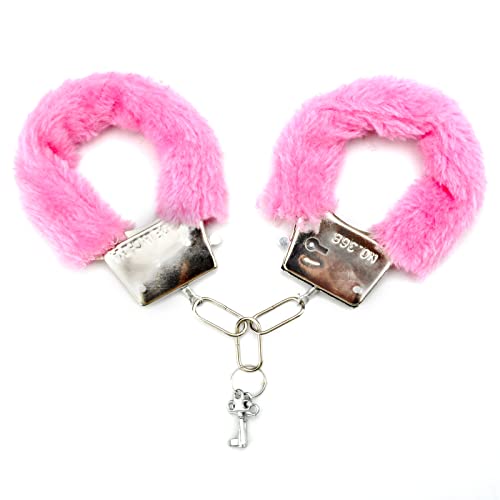 HENGBIRD Flauschige Handschellen Mit 2 Schlüsseln - Plüschtier Metall Pelz Polizei Kostüm Zubehör für Kinder Party Requisit Spiel (Rosa) von HENGBIRD