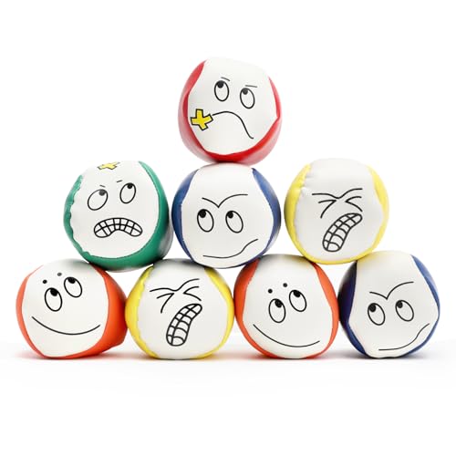 Jonglierbälle Set 8 Stück PU Softball - Weiche Jonglierbälle Kinder & Erwachsene mit Emotion Gesichtern - Jonglieren Spielzeug für Anfänger Stressabbau Koordination Training Geschenk von HENGBIRD