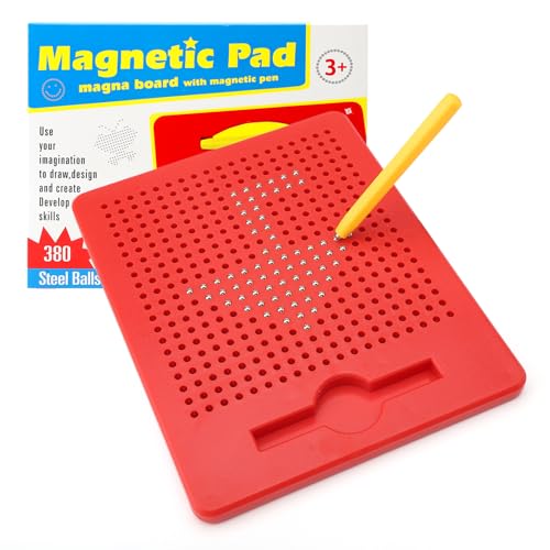 HENGBIRD Magnetische Zeichentafel, Magnetisches Stahlkugel Zeichenbrett mit 12 Magnetstiften, Magnet Spielzeug Kinder, Lernspielzeug für Kinder ab 3 Jahre, 21,5 x 17,5 cm, Rot von HENGBIRD