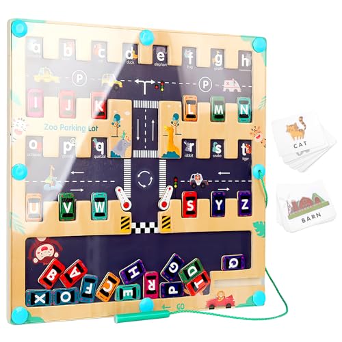 HENGBIRD Magnetspiel Montessori Spielzeug, Magnetisches Alphabet Puzzle, Holz Labyrinth Spiel Kinderspielzeug ab 3 4 6 7Jahre, Spielzeug Sortierung Spiel Magnete Motor Fähigkeiten Spielzeug von HENGBIRD