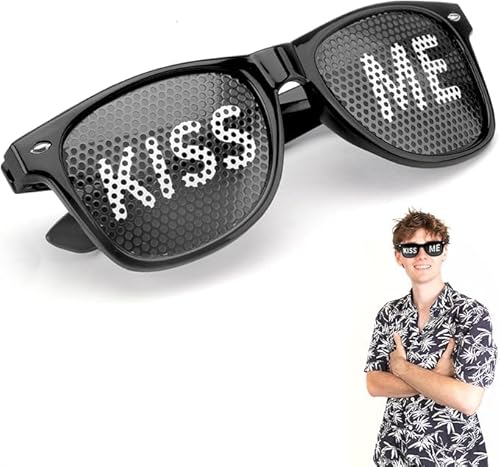 HENGBIRD Partybrille Motiv KISS ME Sonnenbrille Party Brille Fasching Partybrille Rave Brille Sonnenbrille Fasching Party Brille für Partys, Clubs, Malle und Karneval, Foto Requisiten von HENGBIRD