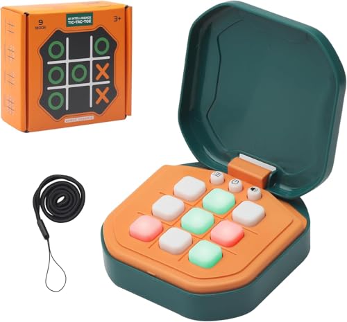 HENGBIRD Tic Tac Toe Spiel Elektronisches Tic Tac Toe Spiel 3-In-1-Puzzlespielkonsole Brettspiele Tabletop Spiel Familie Tragbares Reisespiel Lernspiel Geburtstagsgeschenk für Kinder 3+ (Dunkelgrün) von HENGBIRD