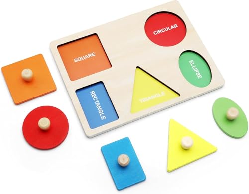 Holzpuzzle Montessori Geometrisches Puzzle steckpuzzle Holz ab 1 Jahr Spielzeug zum Erlernen von Farben und Formen Lernspielzeug Geeignet für Babys Kleinkinder Kinder von HENGBIRD