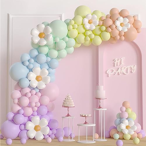 159 Stück Pastell Luftballon-Girlande mit Gänseblümchen,Ballon Girlande,Geburtstagsdeko für Mädchen, Luftballons Pastell,Bunte Regenbogen-Deko, Ballongirlande für Baby Shower Prinzessin Einschulung von HENGBIRD