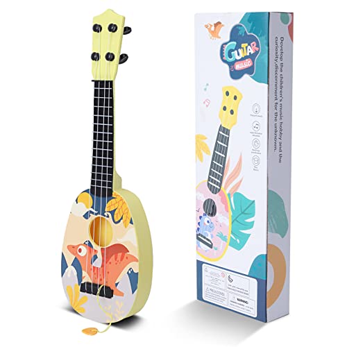 HENGI Gitarre für Kinder, 43cm Cartoon Gitarre Musik Pädagogisches Spielzeug Für Anfänger Starter, Mini Gitarre mit 4 Verstellbaren Saiten (Gelb) von HENGI