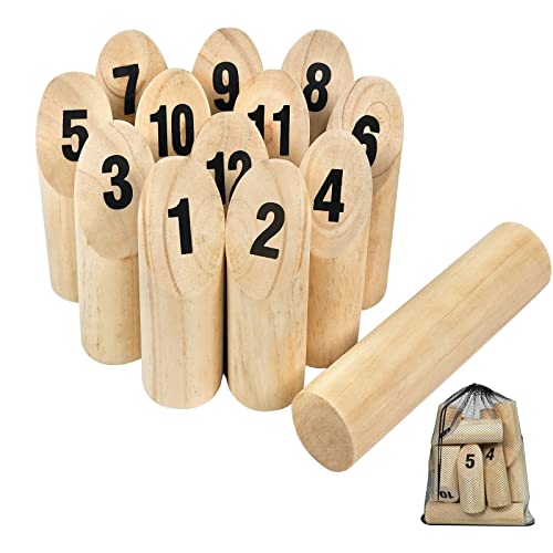 HENGMEI Nummern Kubb Wikingerspiel Wurfspiel Holzwurfspiel Holzspielzeug Outdoorspiel für Kinder und Erwachsene, Indoor & Outdoor von HENGMEI