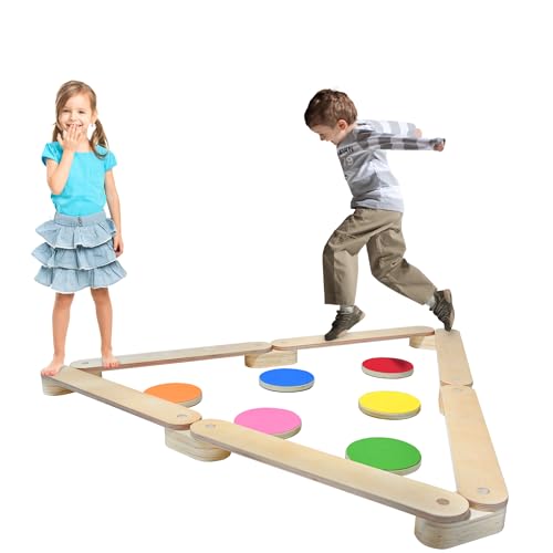 HENGMEI Schwebebalken, Balancierbalken Holz, Balancierbrett für Kinder, Balance Board, mit 6 Runde Bretter Kombinierbar, Spielzeug für Drinnen und Draußen von 3-7 Jahren von HENGMEI