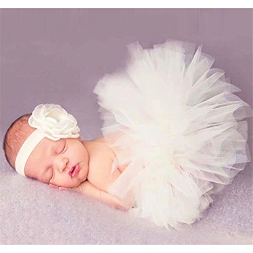 HENGSONG Neugeborenes Baby Rock Tutu Kleidung Trikot Kostüm Foto Prop Outfits Bekleidung Set (Beige) von HENGSONG
