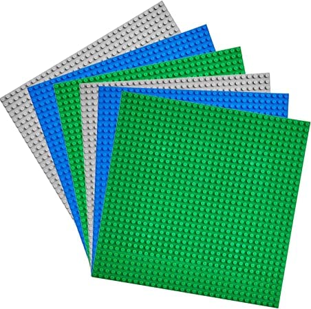HENGYUE 6-teiliges Module-Set, kompatibel mit den meisten Marken, 25 x 25 cm, Grundplatte grün, blau und grau, kompatibel mit klassischen LEGO Blöcken 001 von HENGYUE