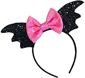 HENGYUE Fledermaus-Stirnband mit schwarz-rosa Schleife – kreativer Haarschmuck für Karneval, Halloween und Cosplay-Accessoires (rosa Schleife), 22*12cm von HENGYUE