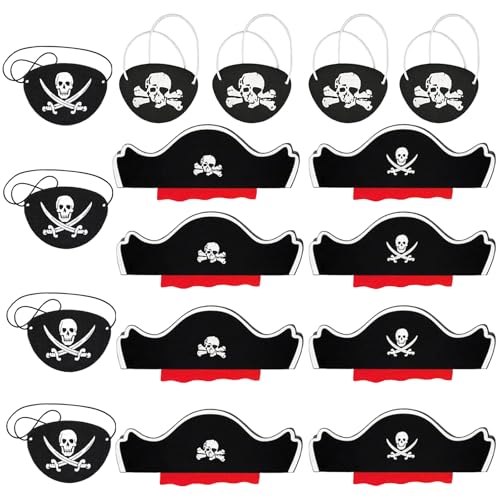 HEOUCH 16 Stück Piraten Zubehör Set, Zwei Stilisierte Piratenhut Kinder und Augenklappe Pirat, Piraten Deko Kindergebur aus Filz, Geeignet für Halloween Zubehör, Partys, Cosplay Piraten Dekorationen HEOUCH 16 Stück Piraten Zubehör Set, Zwei Stilisierte Piratenhut Kinder und Augenklappe Pirat, Piraten Deko Kindergebur aus Filz, Geeignet für Halloween Zubehör, Partys, Cosplay Piraten Dekorationen von HEOUCH