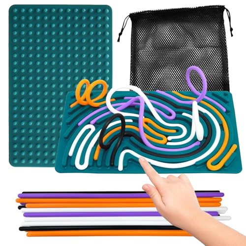 HEOUCH Sensorik Activity Board, Fidget Toys Kinder, Doppelseitiges Aktivitätsbrett, 10 Silikonschnüre, Entwicklung Manueller Fähigkeiten, Räumliches Vorstellungsvermögen, Farberkennung HEOUCH Sensorik Activity Board, Fidget Toys Kinder, Doppelseitiges Aktivitätsbrett, 10 Silikonschnüre, Entwicklung Manueller Fähigkeiten, Räumliches Vorstellungsvermögen, Farberkennung von HEOUCH