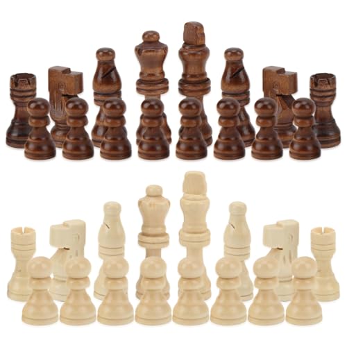 32 Stück Holz Schachfiguren, Tragbares Schachfiguren Brettspiel Set Ohne Schachbrett Reiseschach Chess Set Professionelle Schachfiguren Figuren Holz Schachspiel für Erwachsene Ohne Brett Party Schach von HERCHR
