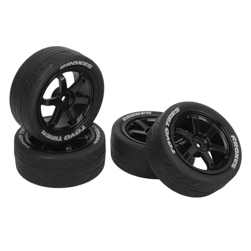 HERCHR 1/10 RC -Reifen, 4pcs Kunststoffkautschuk glatt stark oberflächendämpfende RCRäder Ersatzteile für Tamiy TT01 TT02 Off Road Car Trucks (Schwarz) von HERCHR