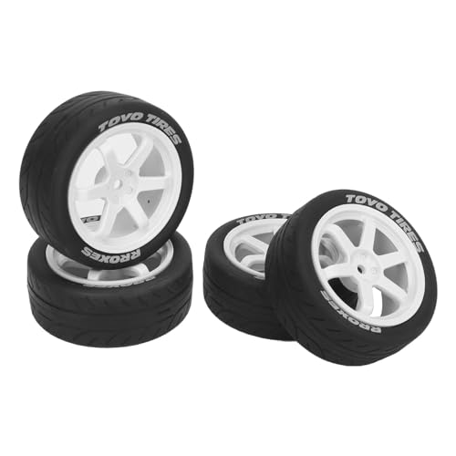 HERCHR 1/10 RC -Reifen, 4pcs Kunststoffkautschuk glatt stark oberflächendämpfende RCRäder Ersatzteile für Tamiy TT01 TT02 Off Road Car Trucks (Weiß) von HERCHR