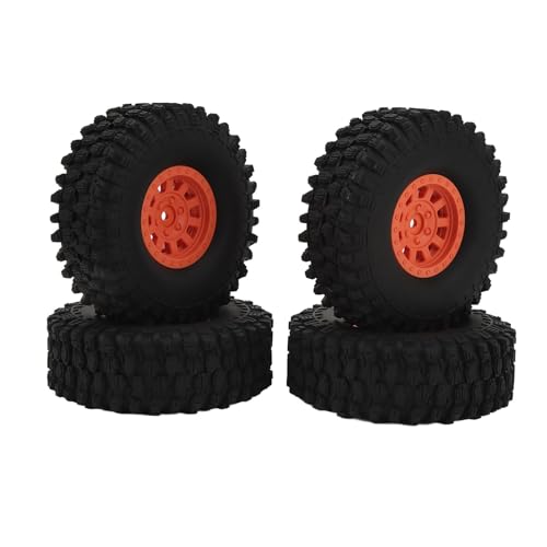 HERCHR 4-teilige RC-Autoreifenräder, 120 mm/4,7 Zoll Reifendurchmesser, 43 mm/1,7 Zoll Reifenbreite, Gummireifen mit 10-Speichen-Radnabe für AxialSCX10 90046 für TraxxasRedcatGEN8 (Orange) von HERCHR