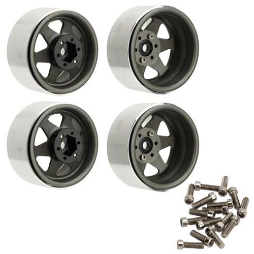HERCHR Beadlock Wheel, 4pcs Beadlock Wheel Rand -Offset von 8,9 mm Metall Deep Dish Hub Wheel Rims Ersatz für axiale SCX10 90046 1,9 Zoll (Grau) von HERCHR