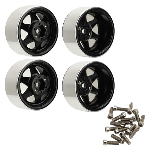 HERCHR Beadlock Wheel, 4pcs Beadlock Wheel Rand -Offset von 8,9 mm Metall Deep Dish Hub Wheel Rims Ersatz für axiale SCX10 90046 1,9 Zoll (Schwarz) von HERCHR