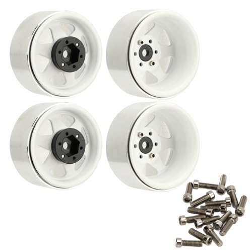 HERCHR Beadlock Wheel, 4pcs Beadlock Wheel Rand -Offset von 8,9 mm Metall Deep Dish Hub Wheel Rims Ersatz für axiale SCX10 90046 1,9 Zoll (Weiß) von HERCHR