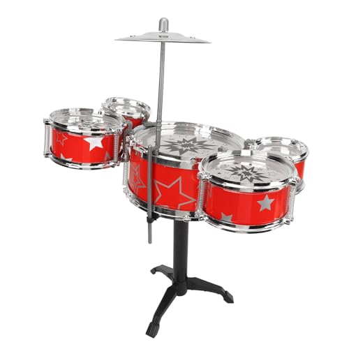 HERCHR Kleinkind Jazz Drum Kit, Mini Desktop kleine Neuartige Spielzeug Mini Kids Finger Drum Set Familienausbildung Handauge Koordination für Mädchen Jungen Kindergarten (Rot) von HERCHR