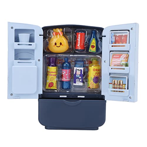 HERCHR Kühlschrankspielzeug, Küche ABS Kühlschrank Simulation Intelligenter Kühlschrank Doppeltür Küchenspielzeug Set Kinder Spielhaus Spielzeug Für Kinder(Blau) von HERCHR