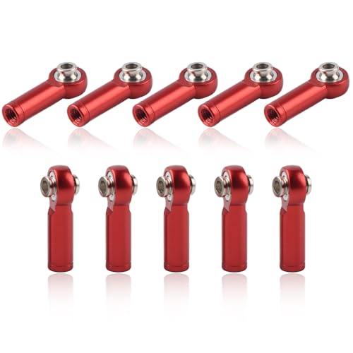 HERCHR Metal Link Rod End, 10Pcs Aluminium Alloy M4 Positive and Negative Thread Tie Push Link Rod Joint Replacement for 1/10 Model RC Car (Red) von HERCHR