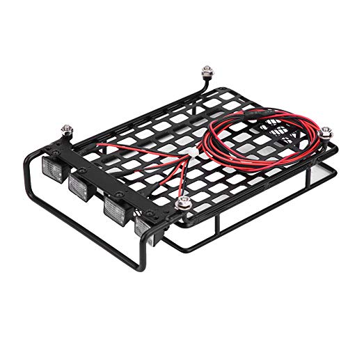 HERCHR RC Dachregal Gepäck mit 4 Quadrate LED -Leuchten, 170x115x42mm/6.69x4.53x1.65 Zoll großer Dachregal -Gepäckträger für axiale SCX10 1/10 RC -Auto (4 weiß) von HERCHR