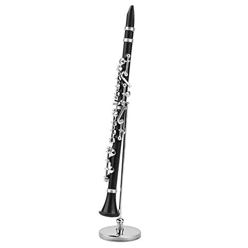 Mini -Klarinettenmodell, 6.3x0.39x0.39in Metall Klarinette Modell Musikinstrumente Ornamente Dekoration Display mit Halter und Box für Puppenhauszubehör von HERCHR