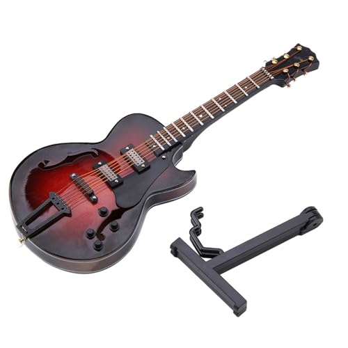 Miniaturgitarren -Ornamente, 7,1 * 2,8 * 0,5 Zoll Basswood Classic Gitarre Replik Instrumentenmodelldekoration Bunte Simulation mit Stand and Case for Home Cafe Office (14 cm Modell) von HERCHR