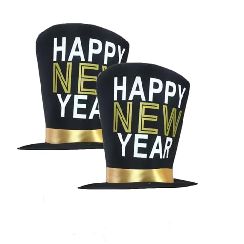 2 Pcs Black Gold Happy New Year Top Hat for Men and Women New Year's Eve Party Supplies 2026 von HEREER