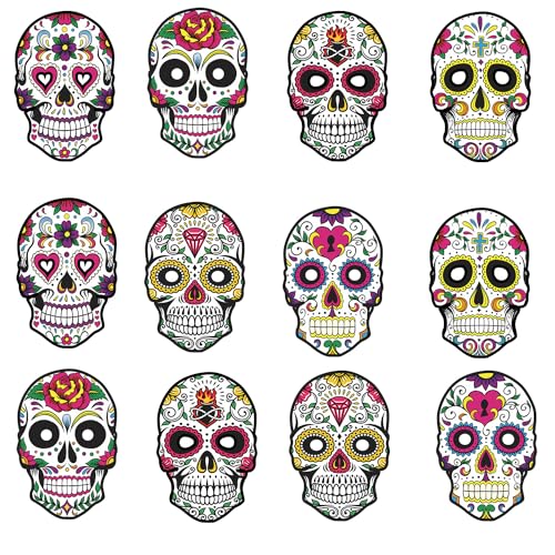 HEREER Day of the Dead Dekorationen, 12 Stück, Dia DE Los Muertos Papiermaske für Dia De Los Muertos Tag der Toten Halloween-Party-Dekoration (gelb) von HEREER