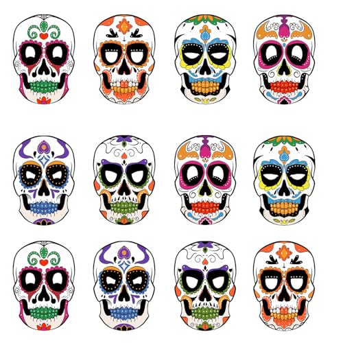 HEREER Day of the Dead Dekorationen Dia DE Los Muertos Papiermaske für Dia De Los Muertos Tag der Toten Halloween Party Dekoration (schwarz), 12 Stück von HEREER