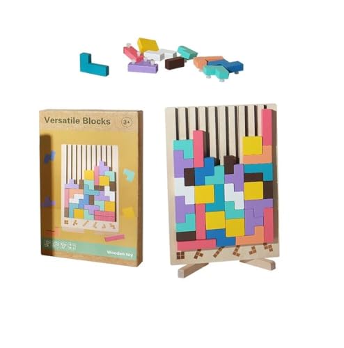 HERKINDNESS Holz Tetris, Farbe Tetris Holzpuzzle, 31,5 X 19,8 cm Stapelpuzzle-Spielzeug aus Holz, mit Geschlitztem Design, Geeignet für Eltern-Kind-Restaurants, Kindergärten und Kinderzimmer von HERKINDNESS