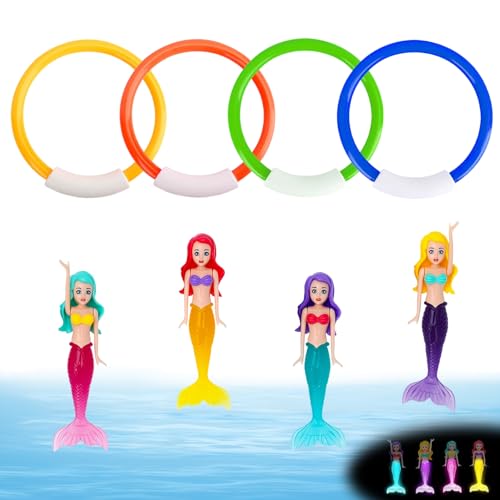 HERKINDNESS Tauchspielzeug für Kinder, 4 Stück Tauchringe mit 4 Stück Meerjungfrauen, ABS Blau, Orange, Gelb, Grün Badewannen Spielzeug, für Tauchtraining, Unterwasserspiel, Schwimmbad, Badewanne HERKINDNESS Tauchspielzeug für Kinder, 4 Stück Tauchringe mit 4 Stück Meerjungfrauen, ABS Blau, Orange, Gelb, Grün Badewannen Spielzeug, für Tauchtraining, Unterwasserspiel, Schwimmbad, Badewanne von HERKINDNESS