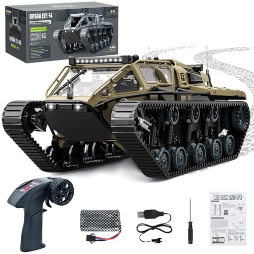 HERMORRYSS 1:16 RC Panzer, 2.4GHz Ferngesteuerter Panzer, High Speed RC Tank Offroad Crawler, 360° Drehung Remote Control Tank mit Lichtern, Gepanzertes Raupenfahrzeug für Kinder (Gelb) von HERMORRYSS