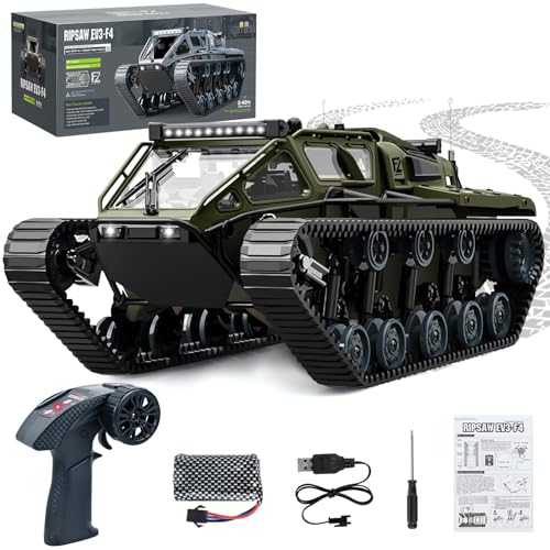 HERMORRYSS 1:16 RC Panzer, 2.4GHz Ferngesteuerter Panzer, High Speed RC Tank Offroad Crawler, 360° Drehung Remote Control Tank mit Lichtern, Gepanzertes Raupenfahrzeug für Kinder (Grün) von HERMORRYSS