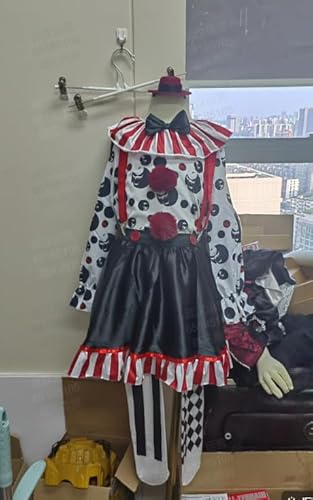 HERMORRYSS Clown Kostüm Mädchen, Rot Weiß Gestreift Böse, Killer Clown Kostüm Kinder mit Stirnband Socken pour Cosplay Halloween Karneval Party (Modell A, L) von HERMORRYSS