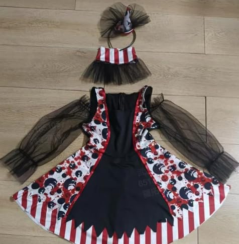 HERMORRYSS Clown Kostüm Mädchen, Rot Weiß Gestreift Böse, Killer Clown Kostüm Kinder mit Stirnband Socken pour Cosplay Halloween Karneval Party (Modell B, XL) von HERMORRYSS