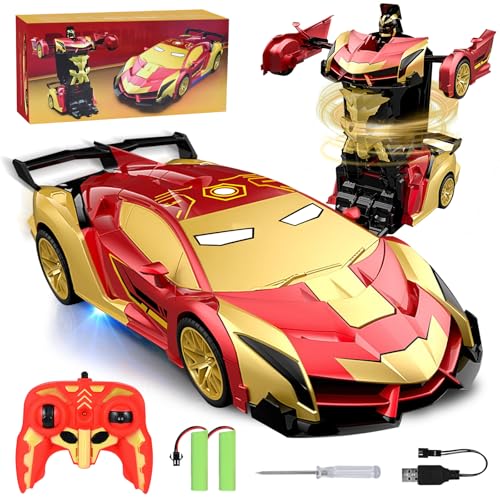HERMORRYSS Ferngesteuertes Auto, 2.4GHz Transformation Roboter RC Auto mit Fernbedienung und 2 Batterien, 360°Drehung, Transformation Ferngesteuertes Auto für Kinder Mädchen Junge ab 3+ Jahre, Rot von HERMORRYSS