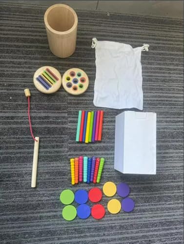HERMORRYSS Montessori Spielzeug, 3-in-1 Holzspielzeug für Kinder, Holz Sortierspiel mit Geometrische Formen, Angeln-Spiel, Sensorik Spielzeug, Pädagogisches Lernspielzeug für 1 2 3 Junge Mädchen von HERMORRYSS