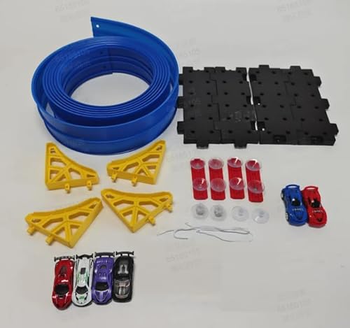 HERMORRYSS Rennbahn für Kinder, 5 Meter Autorennbahn Rennstrecke mit 6 Fahrzeuge und Rampe, Geschwindigkeitsstrecke Rennstrecke Rennbahn Spielzeug, Jungen Mädchen 3+ (Blau) von HERMORRYSS