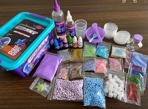 HERMORRYSS Schleim Selber Machen Set, Galaxy DIY Schleim Kit für 6+, Schleim Set zum Erstellen mit 4 Farben, Schneepulver, Bunte Teile, Sensorisches Slime Spielzeug für Kinderparty (Sternenhimmel) von HERMORRYSS