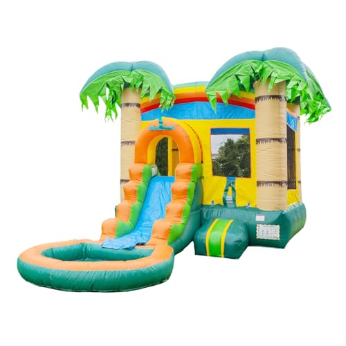 HeroKiddo Tropical Breeze Handelsübliche Qualität Bounce House Wasserrutsche mit Splash Pool für Kinder und Erwachsene (mit Gebläse), Basketballkorb, Outdoor Indoor, Wet Dry Combo, Geburtstagsfeier von HERO KIDDO
