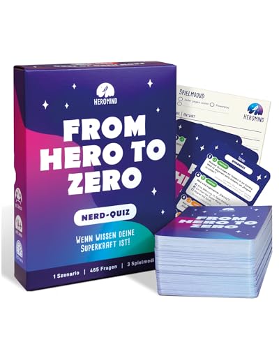 HEROMIND Wissen Quiz Spiel from Hero to Zero Nerd Quiz – Fragespiel Geschenk für Nerds – Karten Spiel Neuheiten 2024 zu IT, Comics, Serien & mehr – Wissensspiele für Erwachsene ab 14 Jahre HEROMIND Wissen Quiz Spiel from Hero to Zero Nerd Quiz – Fragespiel Geschenk für Nerds – Karten Spiel Neuheiten 2024 zu IT, Comics, Serien & mehr – Wissensspiele für Erwachsene ab 14 Jahre von HEROMIND