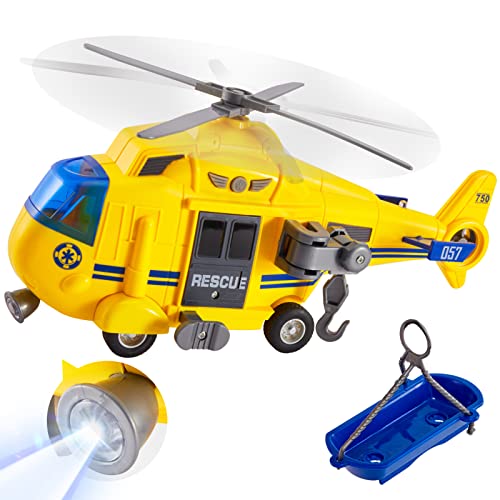 HERSITY Hubschrauber Kinder mit Drehpropeller, Flugzeug Spielzeug Groß Licht und Sound Helikopter Kinderspielzeug mit Bewegliche Seilwinde, Trage, 28cm, Geschenk für Junge 3 4 5 Jahre von HERSITY